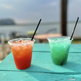 Rum punch and blue Hawaiian