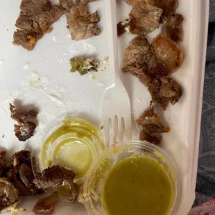 About 1/3 of the awful &quot;meat&quot; served- either total gristle or almost all fat. Some bites were truly all fat.