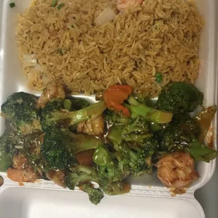 Shrimp with broccoli with shrimp fried rice