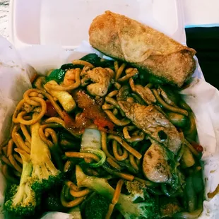 House Lo Mein Legit!  Beef Roll was legit! Very fresh, great tasting plate. The small plate was a huge serving!