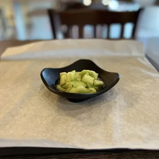 Salted and cut cucumbers