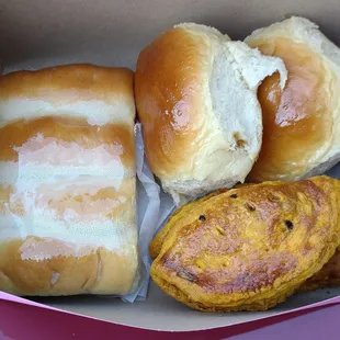 Clockwise from left... Coconut Bread, Baked Pork Buns, Curried Beef Pies