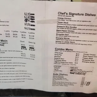 Menu as of 1/12/2022