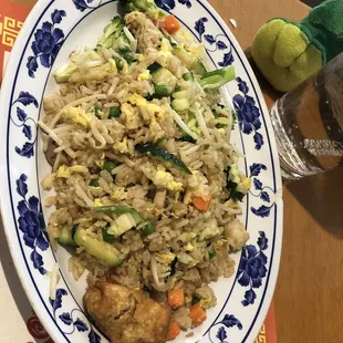 Vegetable fried rice and egg roll