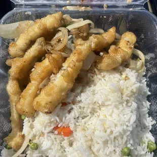 Salt and pepper squid lunch special w fried rice