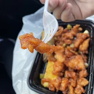 Floured orange chicken with no chicken inside