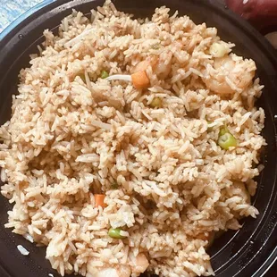 Shrimp fried rice no egg well dont, yes well done it makes it a little Crispy