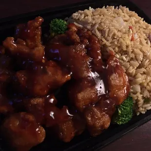General Tsos Chicken and pork fried rice