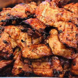 a close up of a tray of meat