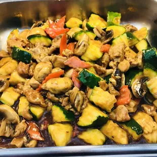 two pans of food on a table