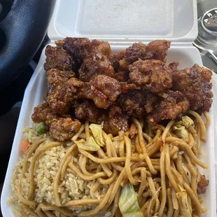 2 item spicy orange chicken and half and half