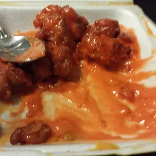 Why does their 'honey chicken' have pink sause that is cold?  Eeewww!