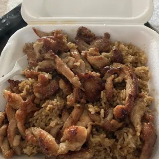 Chicken Teriyaki Hibachi dinner with double fried rice. Very good and large portions.