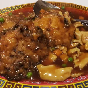 Chicken egg foo young. Pretty good.