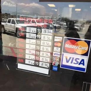 a sign in the window