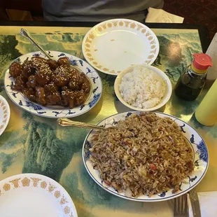Pork Fried Rice and Sesame Chicken
