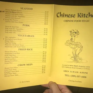 Backside of takeout menu