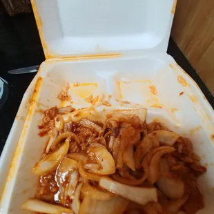 I had a bunch of onions in my bowl and all these onions were still left over from the "Mongolian beef."