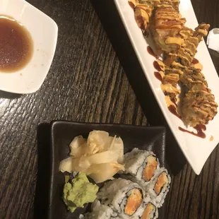 Salmon sushi and yellow tail appetizer