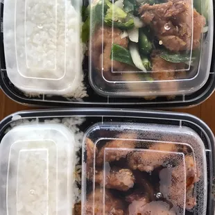 three containers of food