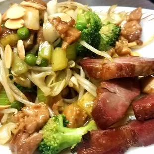 Dinner Combination Plate with Subgum Chicken Chow Mein with BBQ Pork &amp; Fried Rice