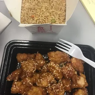 Sesame chicken and fried rice