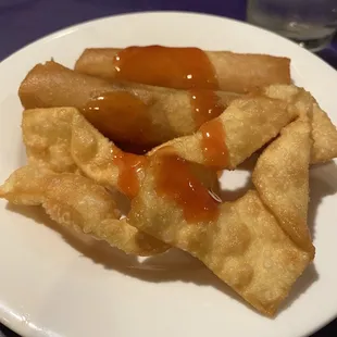 Free appetizer egg roll and wonton strips