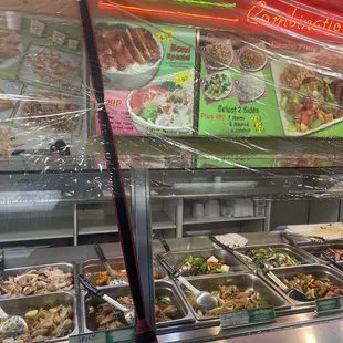 a buffet with many different types of food