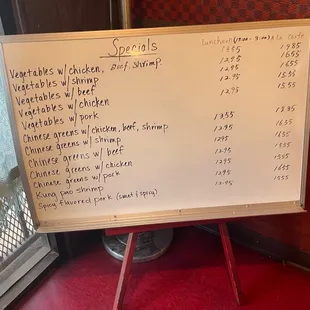 Updated menu and prices