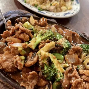 Sizzling Beef Iron Plate and Chicken Fried Rice