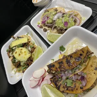 Birria, Asada, and El pastor tacos