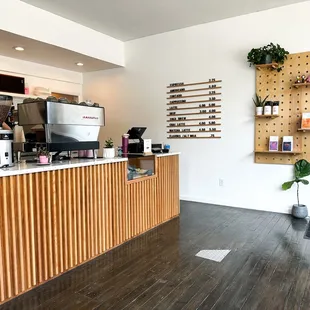 Interior near the front door, looking at the coffee bar.