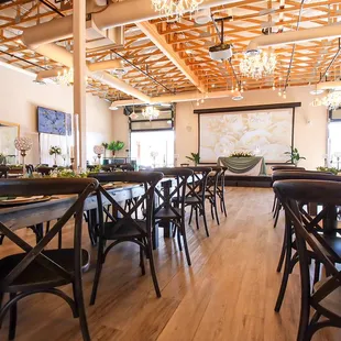 16 ft projector and (6) 85" TVs