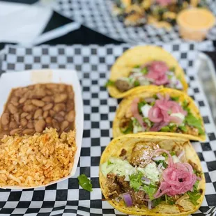a tray of rice and beans