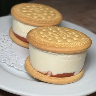 two cookies on a white plate