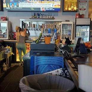a woman in a sports bar