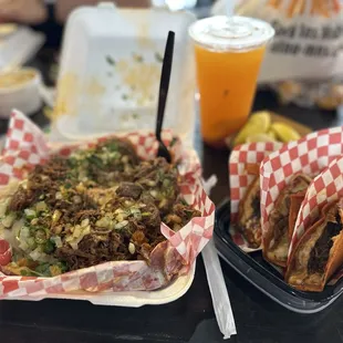 #7 with lomein &amp; orange chicken + Birria Fries