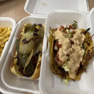 Aztec hot dog &amp; shrimp taco