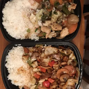 Hunan chicken on top, Sichuan chicken on the bottom.