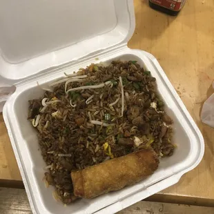 Pork fried rice had so much soy sauce and grease, look how dark it is