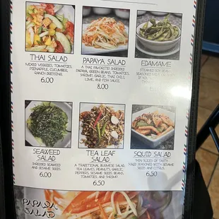 a menu for salads