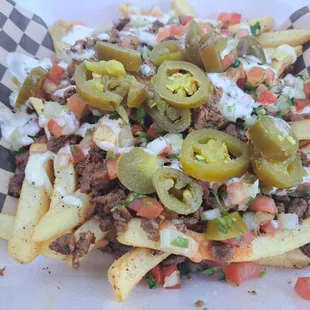 Loaded fries with carne asada
