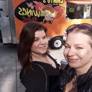 Amanda and I at Chinto's at Second Saturday at Nug, Burnside Coffee in hand