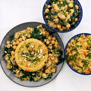 three plates of food