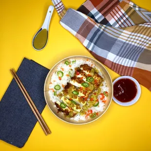 Tofu Katsu Curry:
 Colorful warmly spiced aromatic bowl of goodness.Japanese style crispy golden panko breaded tofu.