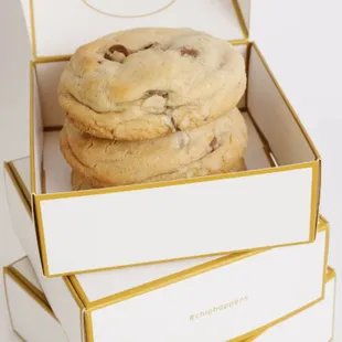 a stack of chocolate chip cookies