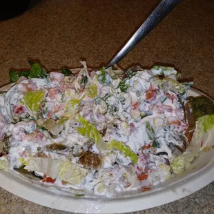 Liquified sour cream steak bowl..disgusting..showed them pics &amp; no redelivery. I ate cereal..chipotle sux