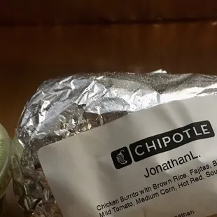 Side of Guacamole ($2.40) &amp; Chicken Burrito ($7.75)