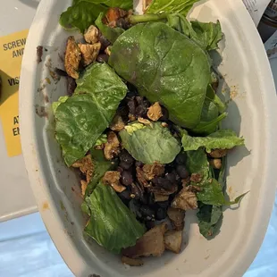 Chicken and bean salad.  Charge more and give less I guess.