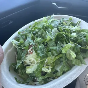 Barbacoa burrito bowl with no rice or beans. Basically a salad.